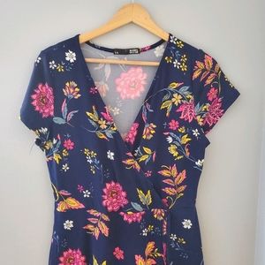 Floral Midi Faux Wrap Dress